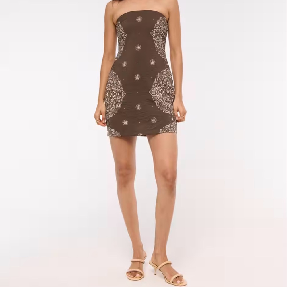 Brown and White Patterned strapless dress Abercrombie & Fitch NWT